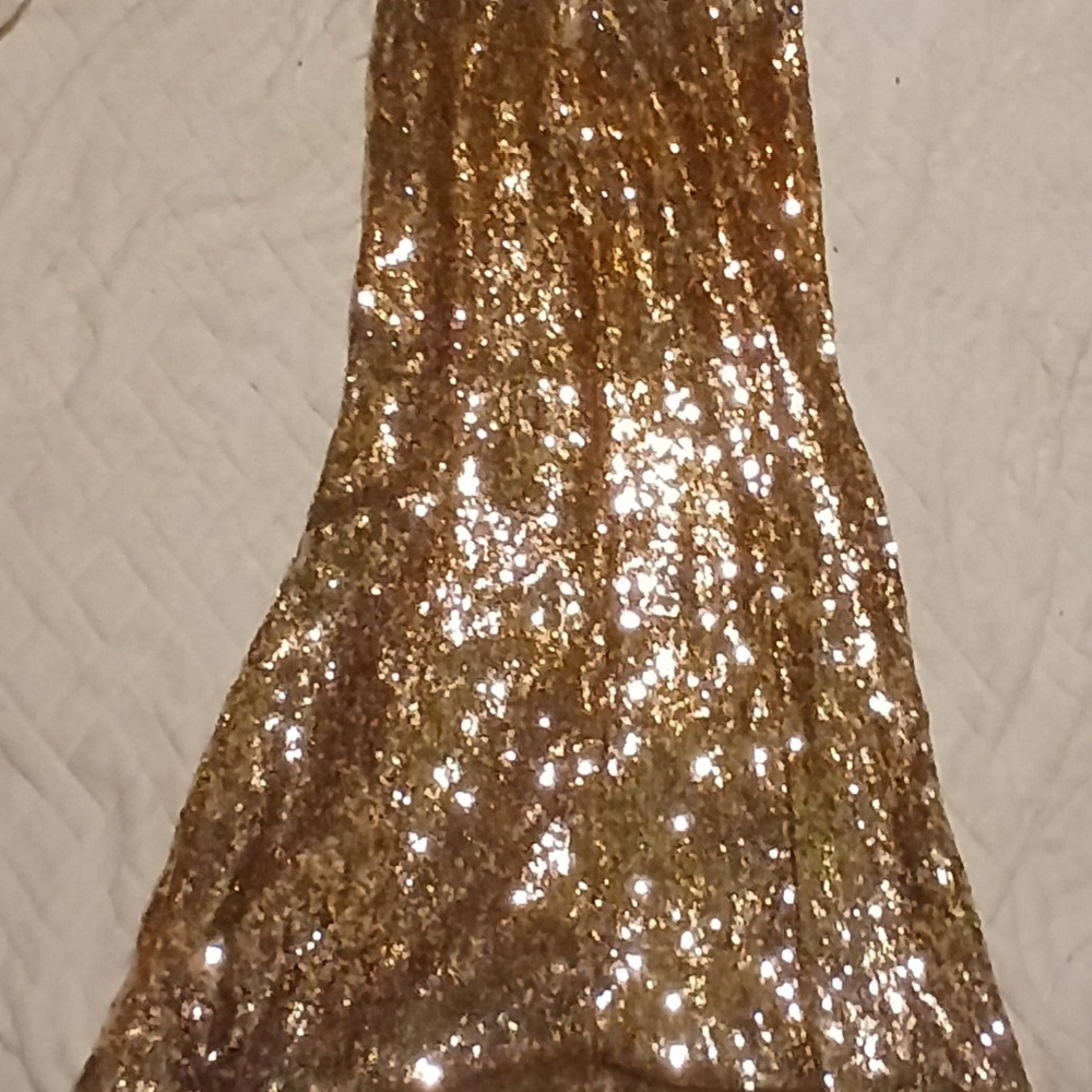 Crystal Doll Gold Sequin Trumpet Maxi Dress